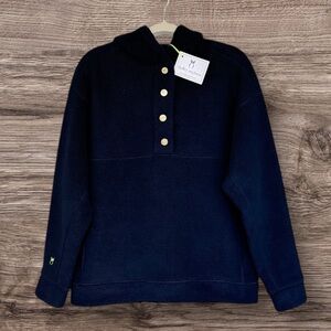 Dudley Stephens Hooded Palomino Pullover Navy Blue Sherpa Fleece Small NWT